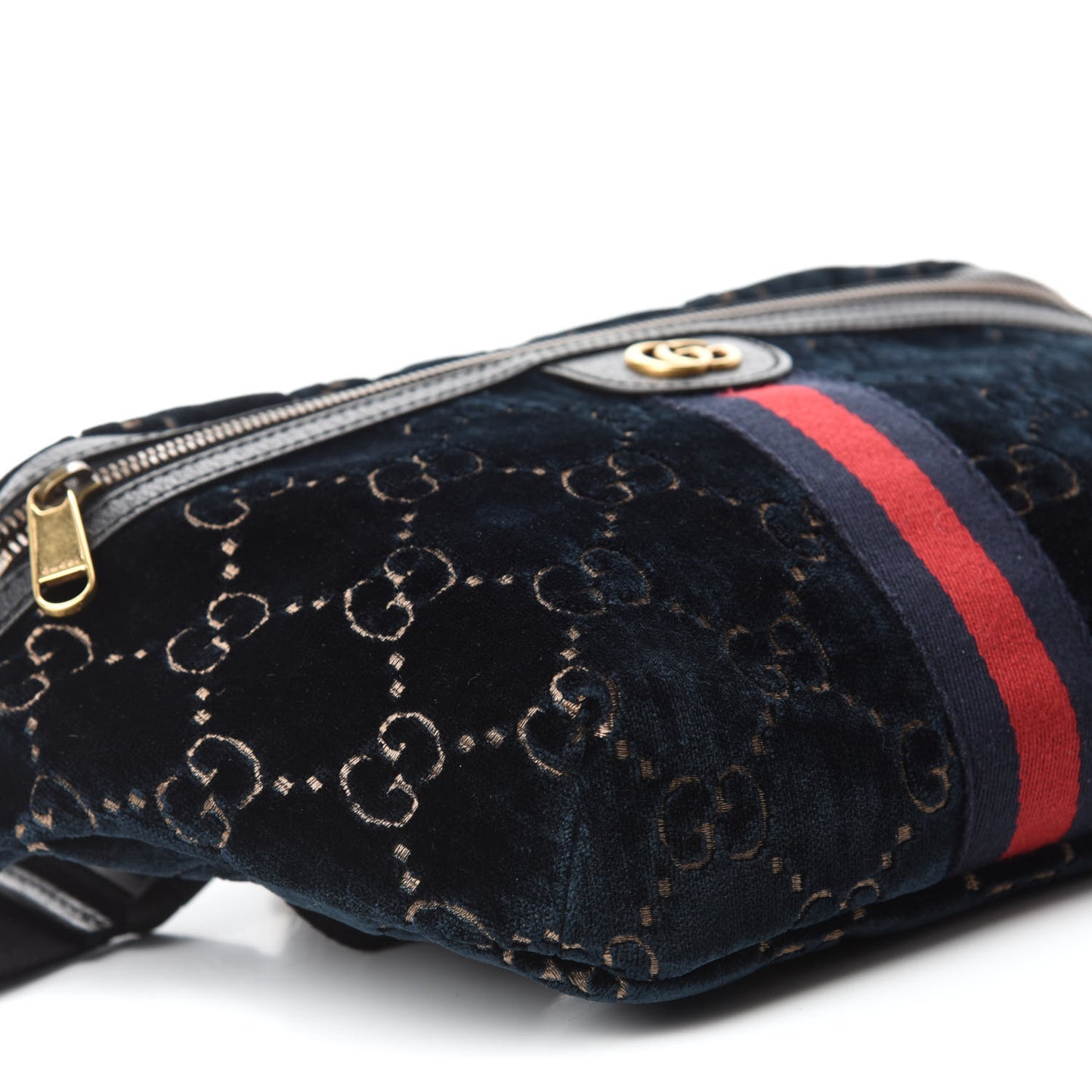 Velvet GG Monogram Web Belt Bag Blue Beige