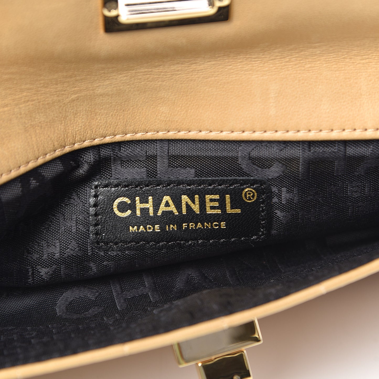 Lambskin Chocolate Bar Mademoiselle Double Flap Clutch Beige Black