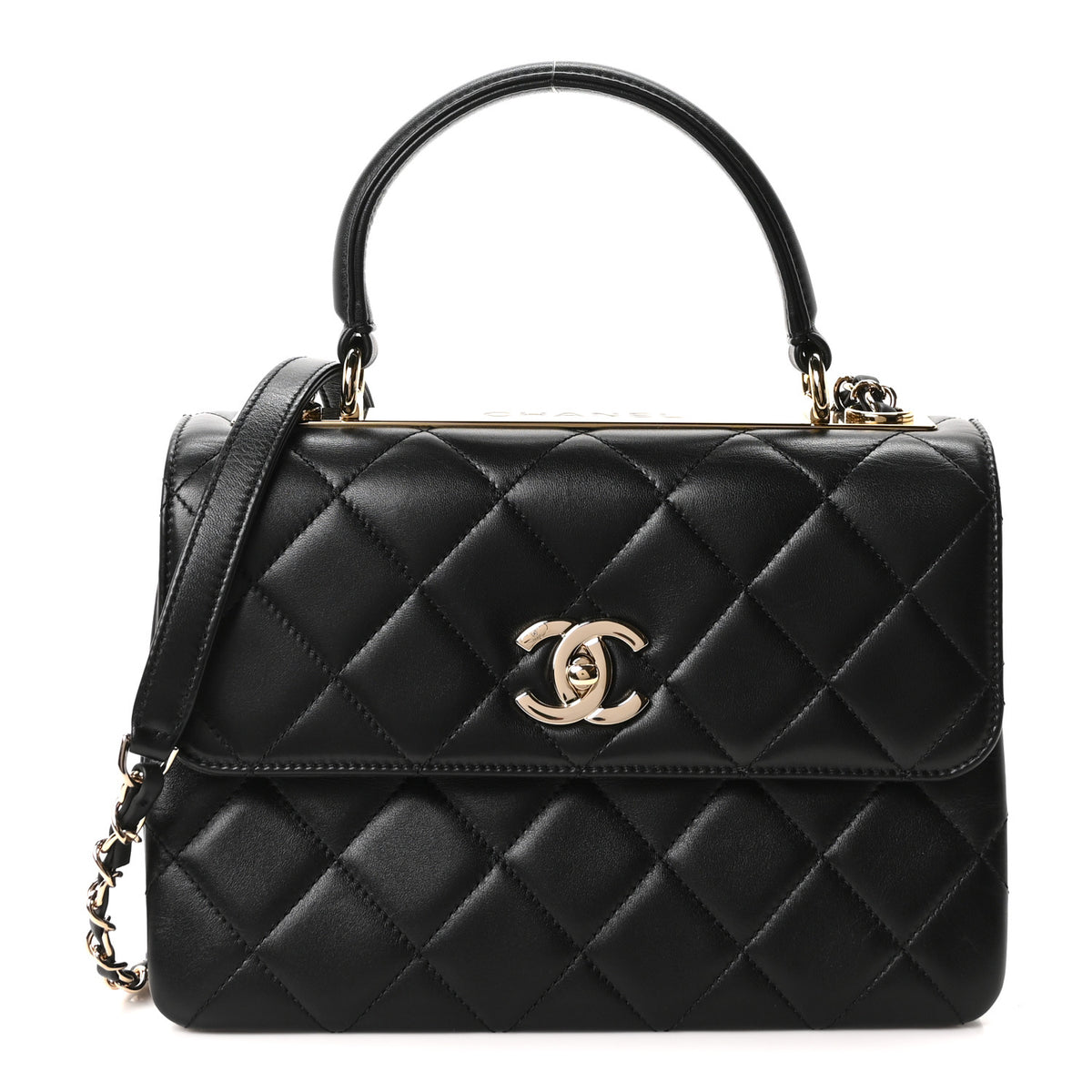 Lambskin Quilted Small Trendy CC Dual Handle Flap Bag Black