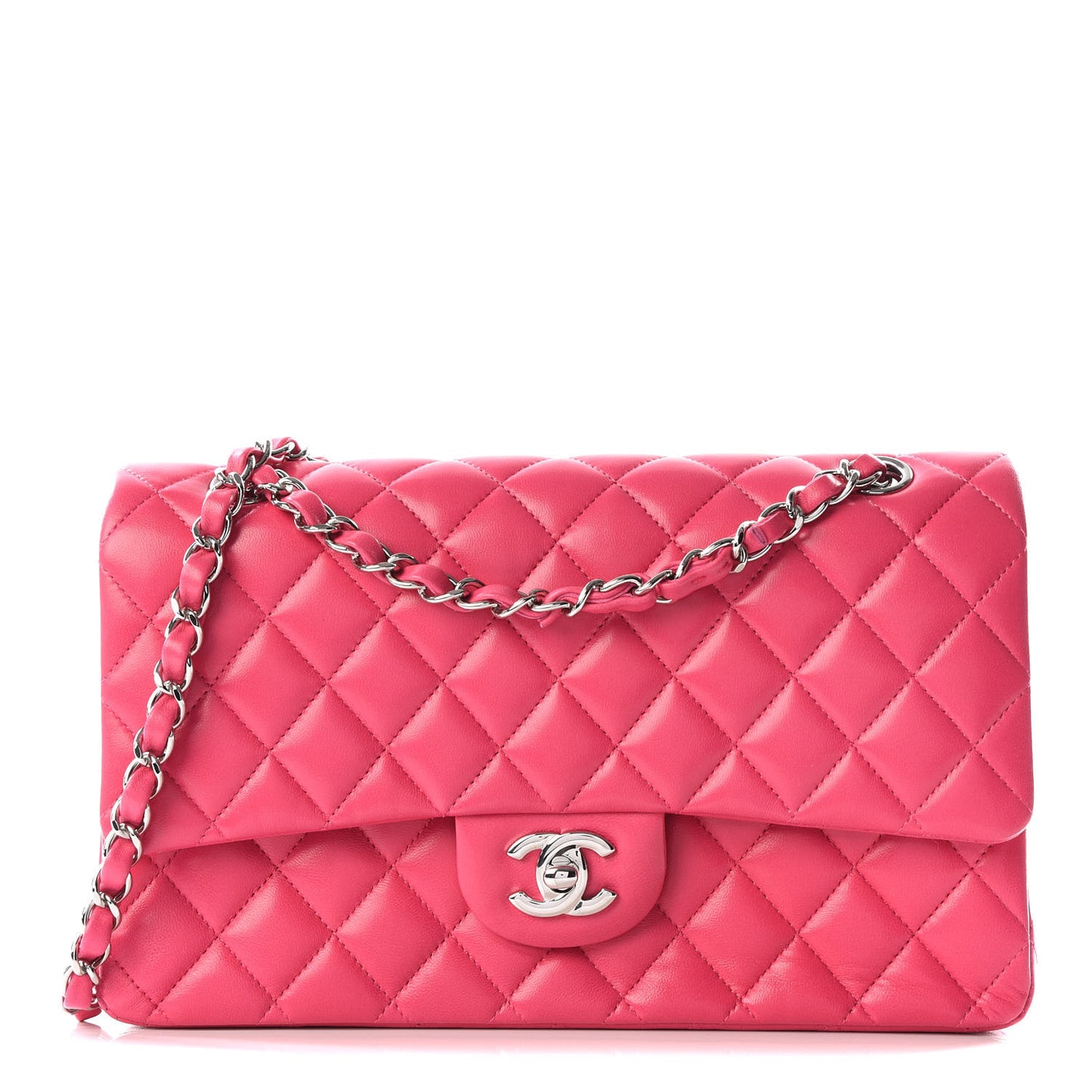 Lambskin Quilted Medium Double Flap Fuchsia