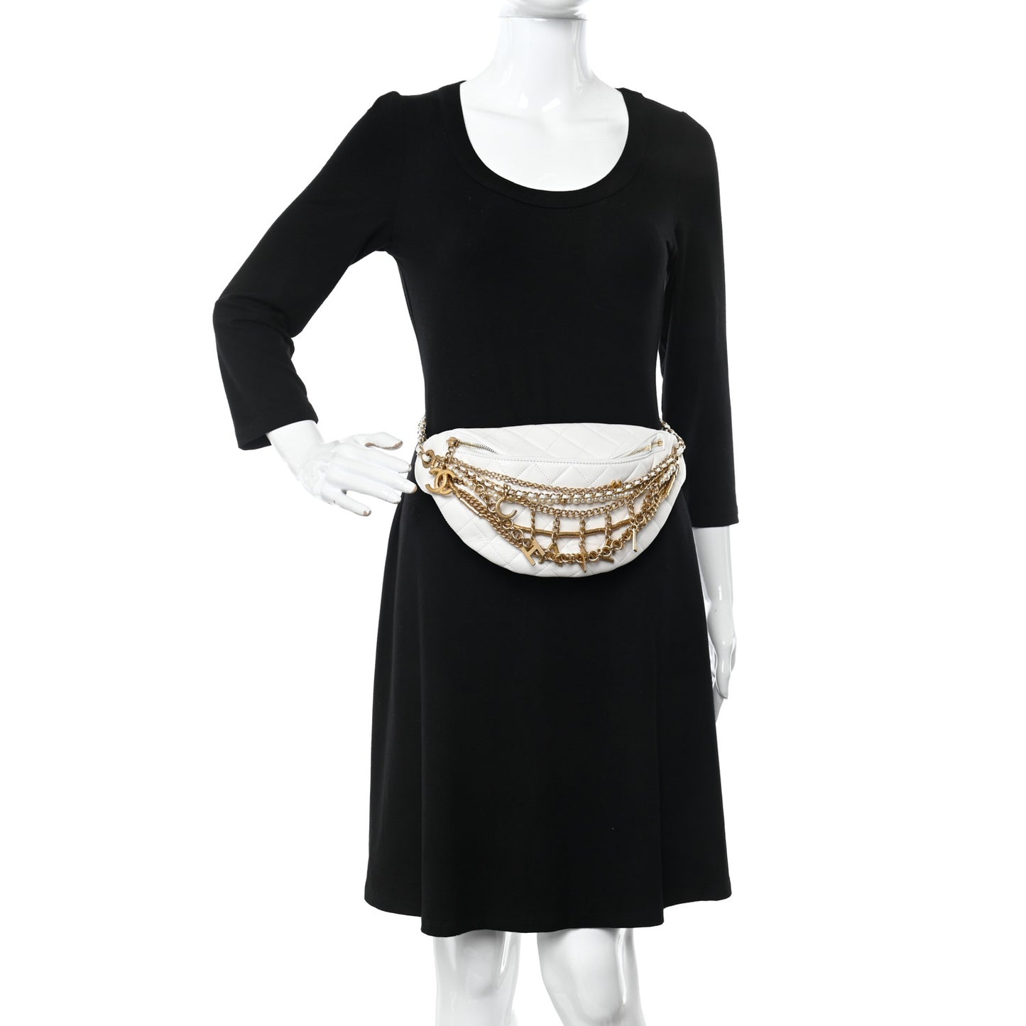 Lambskin Quilted All About Chains Waist Belt Bag White