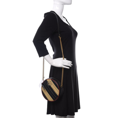 Gucci Azalea Calfskin Matelasse Diagonal Patchwork Mini Torchon GG Marmont Round Shoulder Bag Black Beige Romantic Cerise 2 of 11