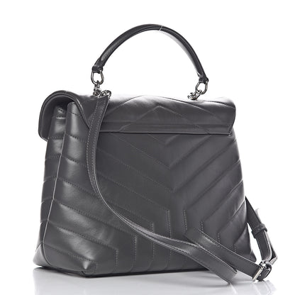 Saint Laurent Calfskin Y Quilted Monogram Medium Loulou Satchel Kaki Fonce 3 of 10