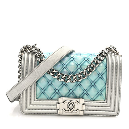 Chanel Metallic Lambskin PVC Quilted Small Boy Flap Blue 1 of 10