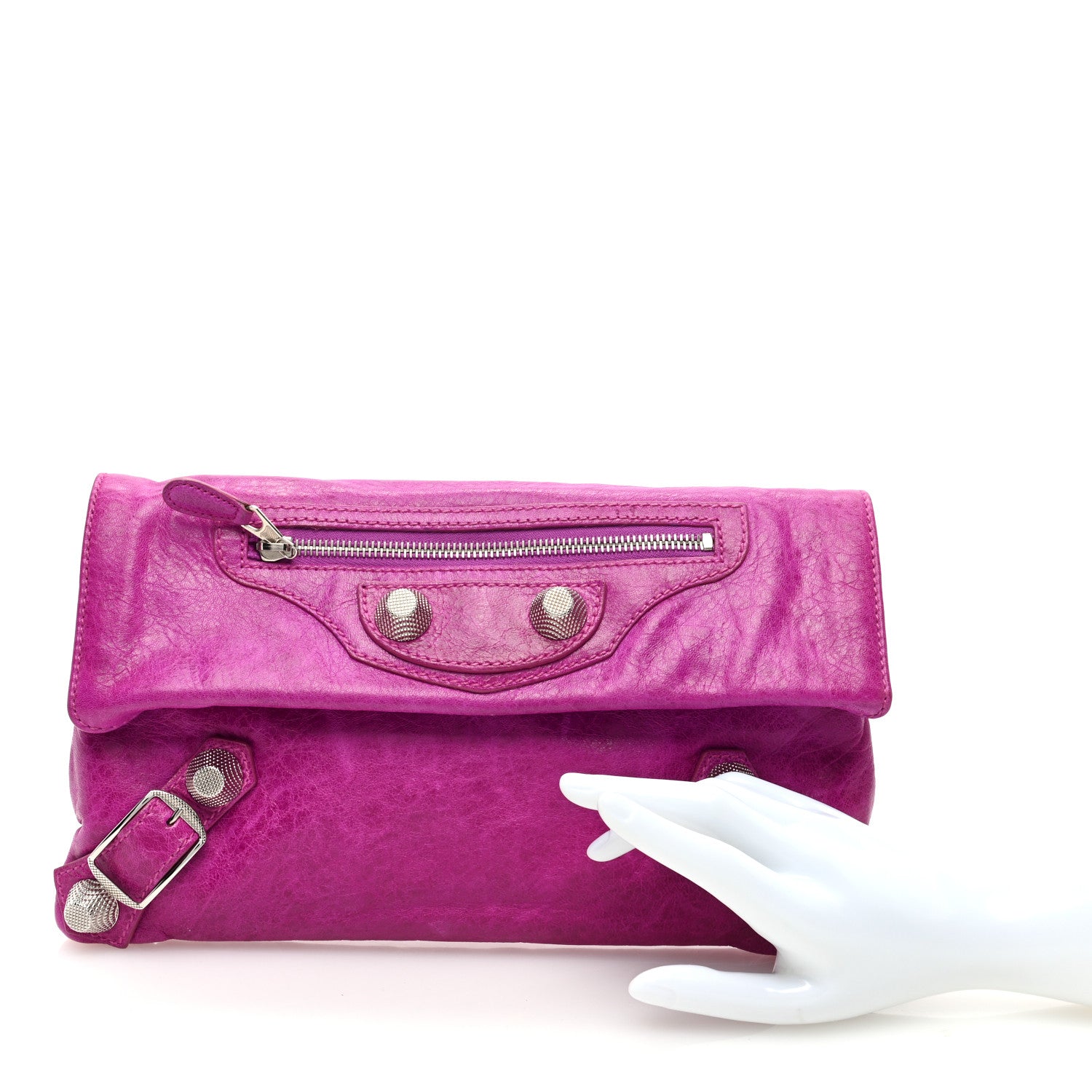 Balenciaga Agneau Giant 21 Silver Hardware Envelope Clutch Cyclamen 3 of 7
