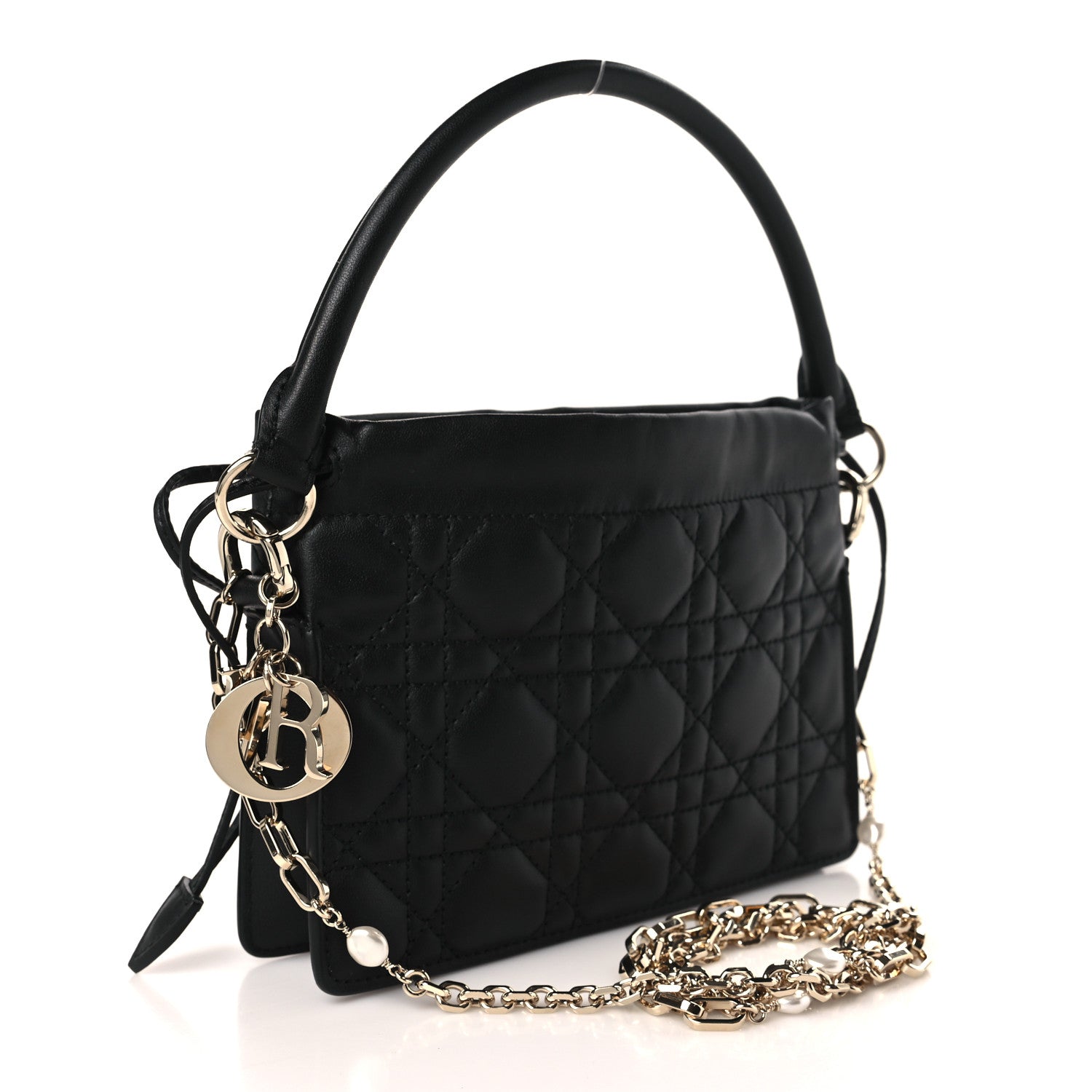 Christian Dior Lambskin Cannage Mini Top Handle Drawstring Bag Black 3 of 9