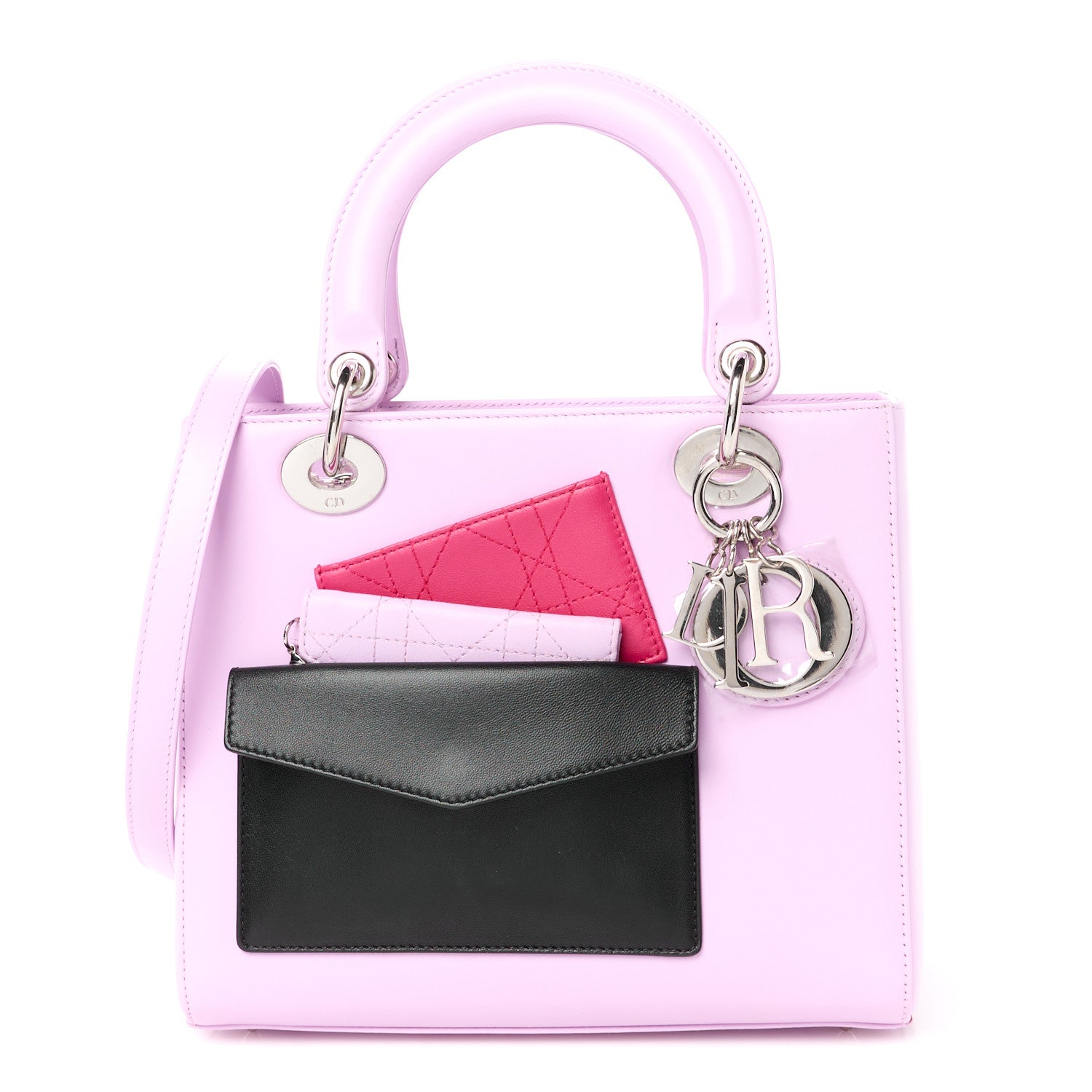 Christian Dior Calfskin Pockets Medium Lady Dior Pink Black Red 1 of 13