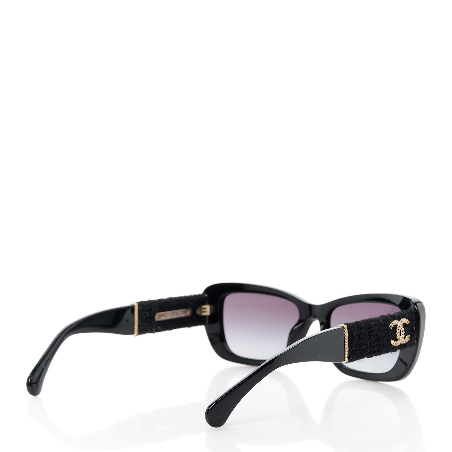 Chanel Acetate Tweed Wool CC Rectangle Sunglasses 5514 Black 4 of 10