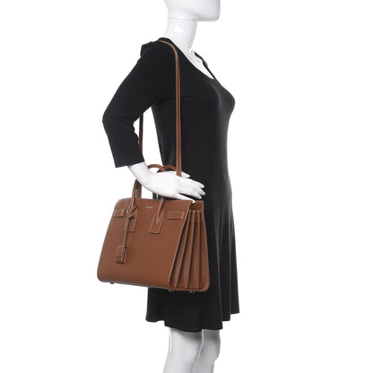 Saint Laurent Grained Calfskin Topstitch Small Sac De Jour Cognac 2 of 11