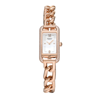 Hermes 18K Rose Gold Diamond Mother of Pearl 17mm Nantucket Quartz Watch 1 of 5