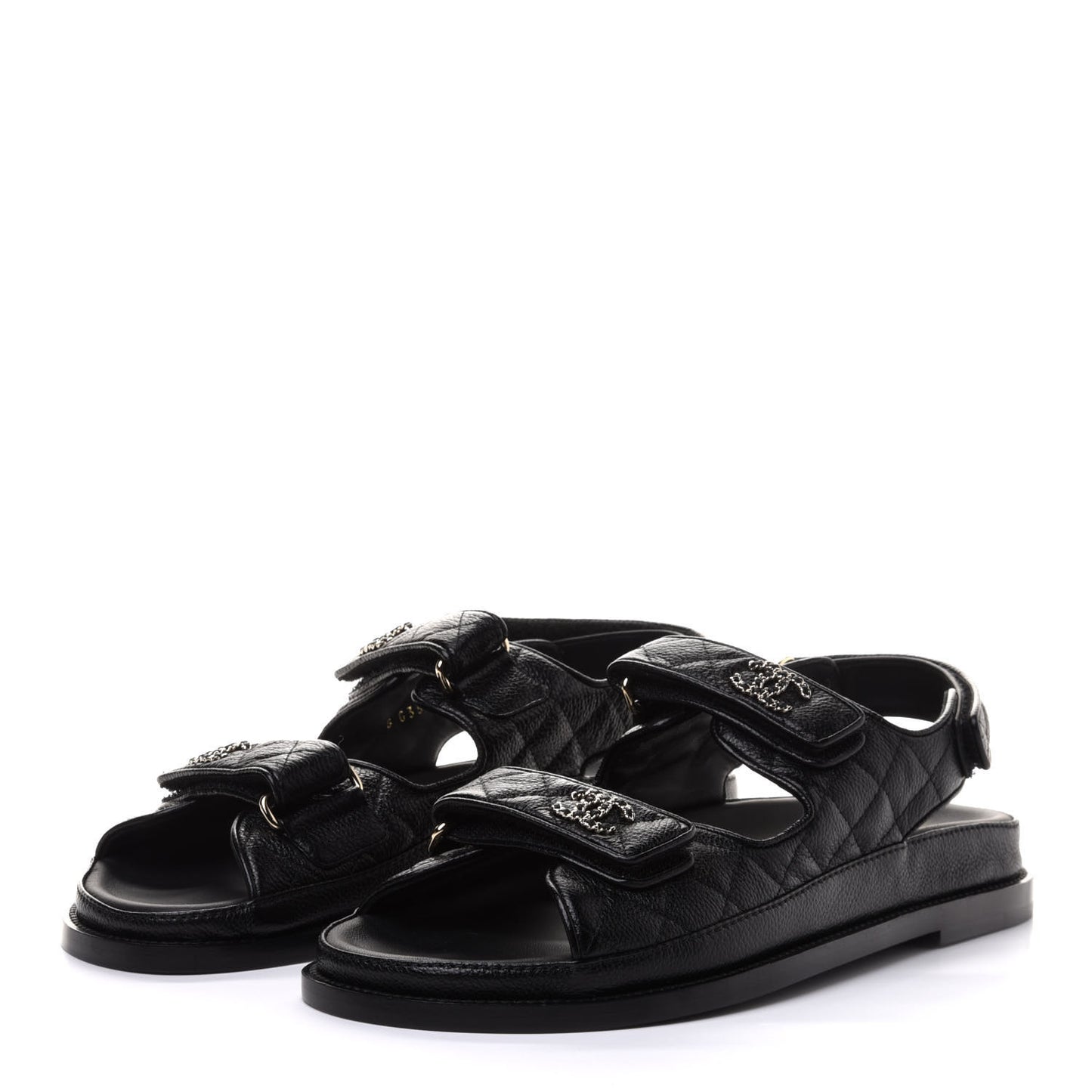 Grained Calfskin Velcro Dad Sandals 39.5 Black