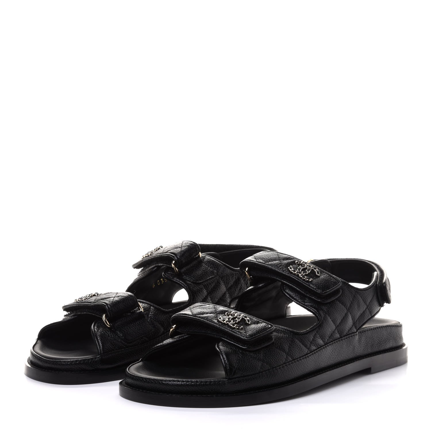 Chanel Grained Calfskin Velcro Dad Sandals 39.5 Black 3 of 10