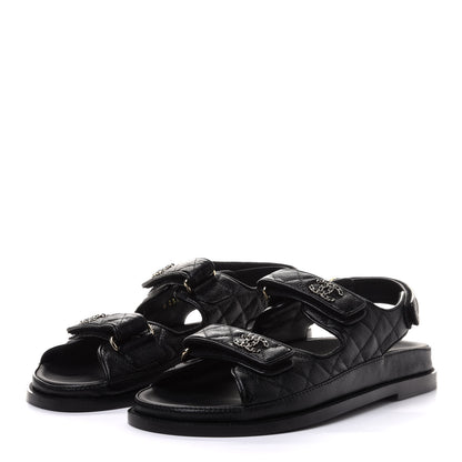 Chanel Grained Calfskin Velcro Dad Sandals 39.5 Black 3 of 10