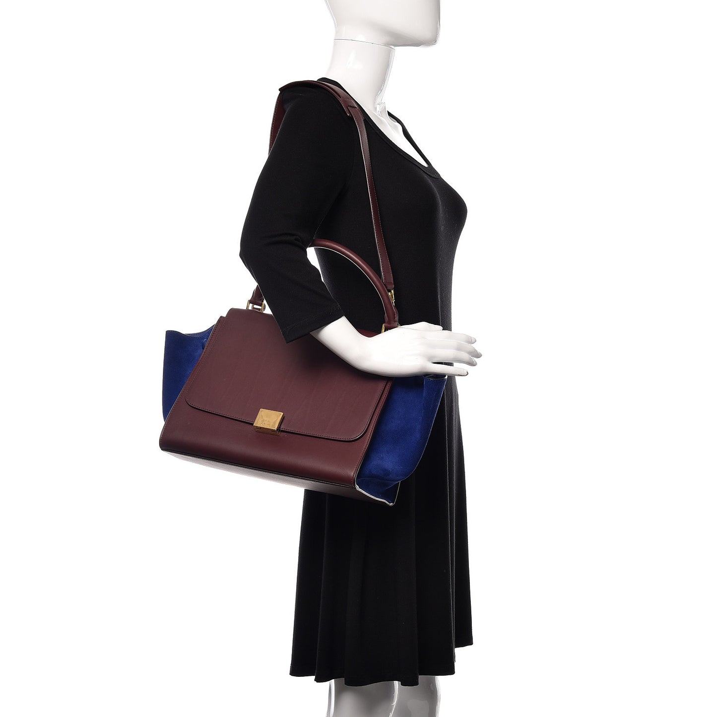 Smooth Calfskin Suede Medium Bi-Color Trapeze Burgundy