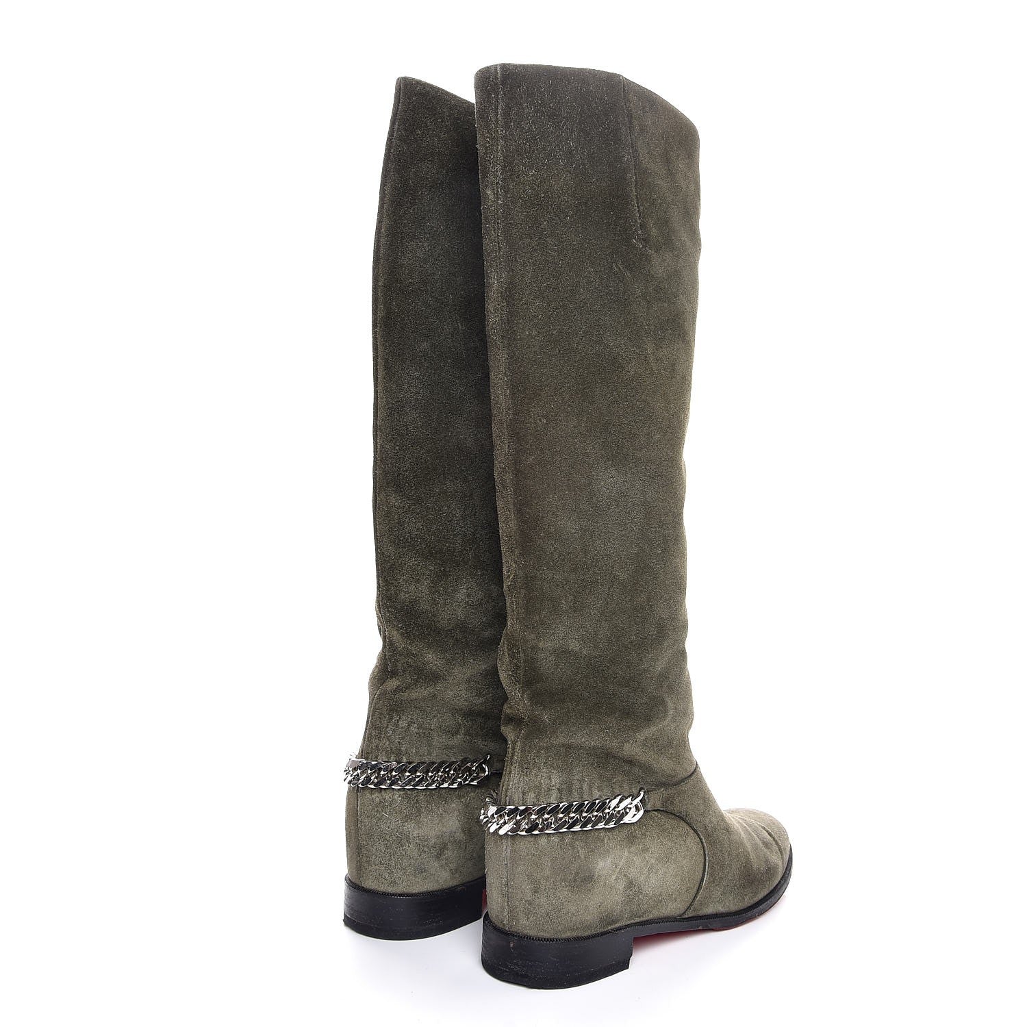 Christian Louboutin Suede Cate Chain Flat Tall Boots 40 Green 4 of 8