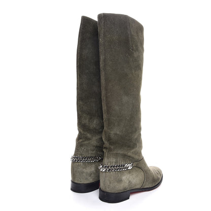 Christian Louboutin Suede Cate Chain Flat Tall Boots 40 Green 4 of 8