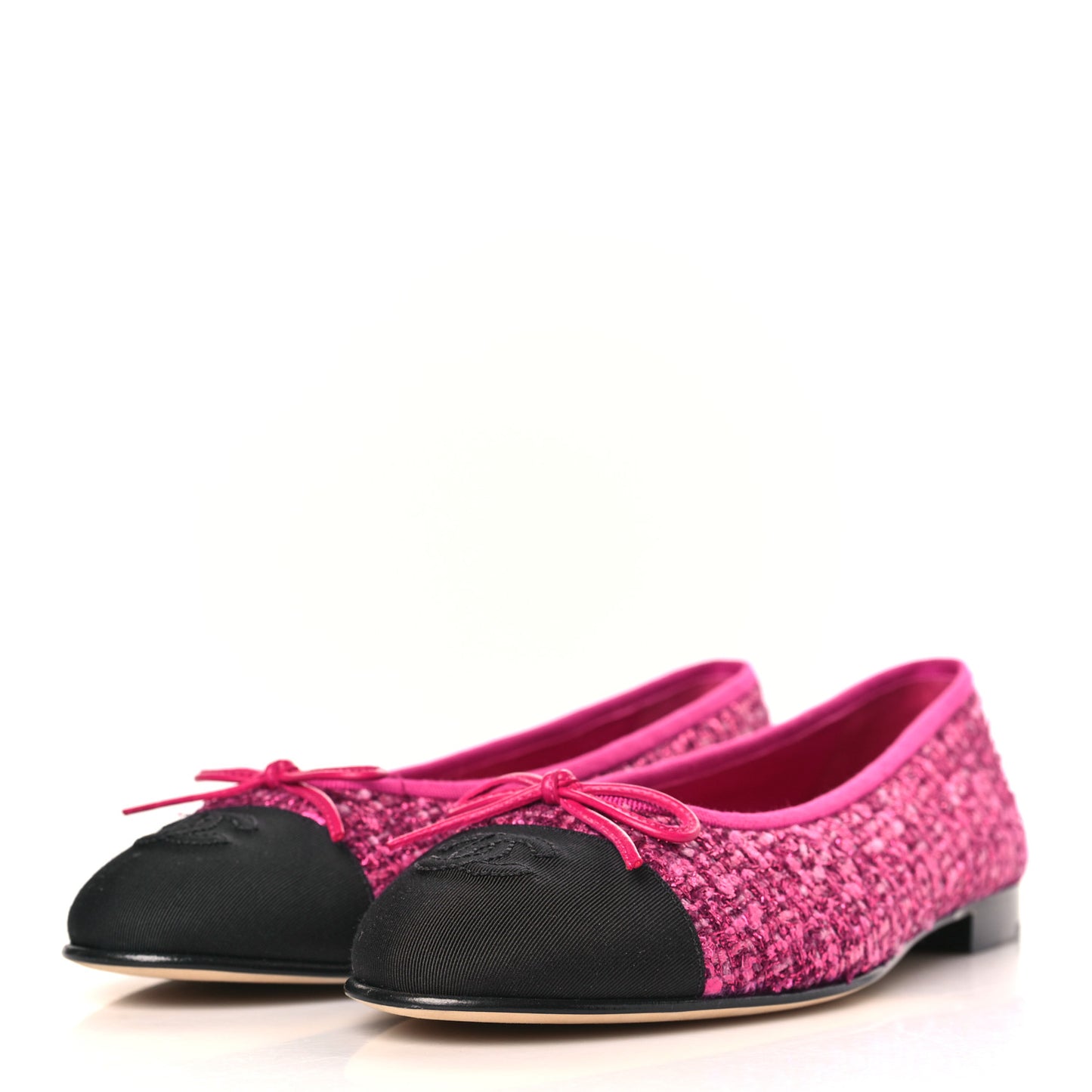 Tweed Grosgrain Cap Toe Ballerina Flats 40 Fuchsia Black