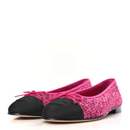 Chanel Tweed Grosgrain Cap Toe Ballerina Flats 40 Fuchsia Black 3 of 9