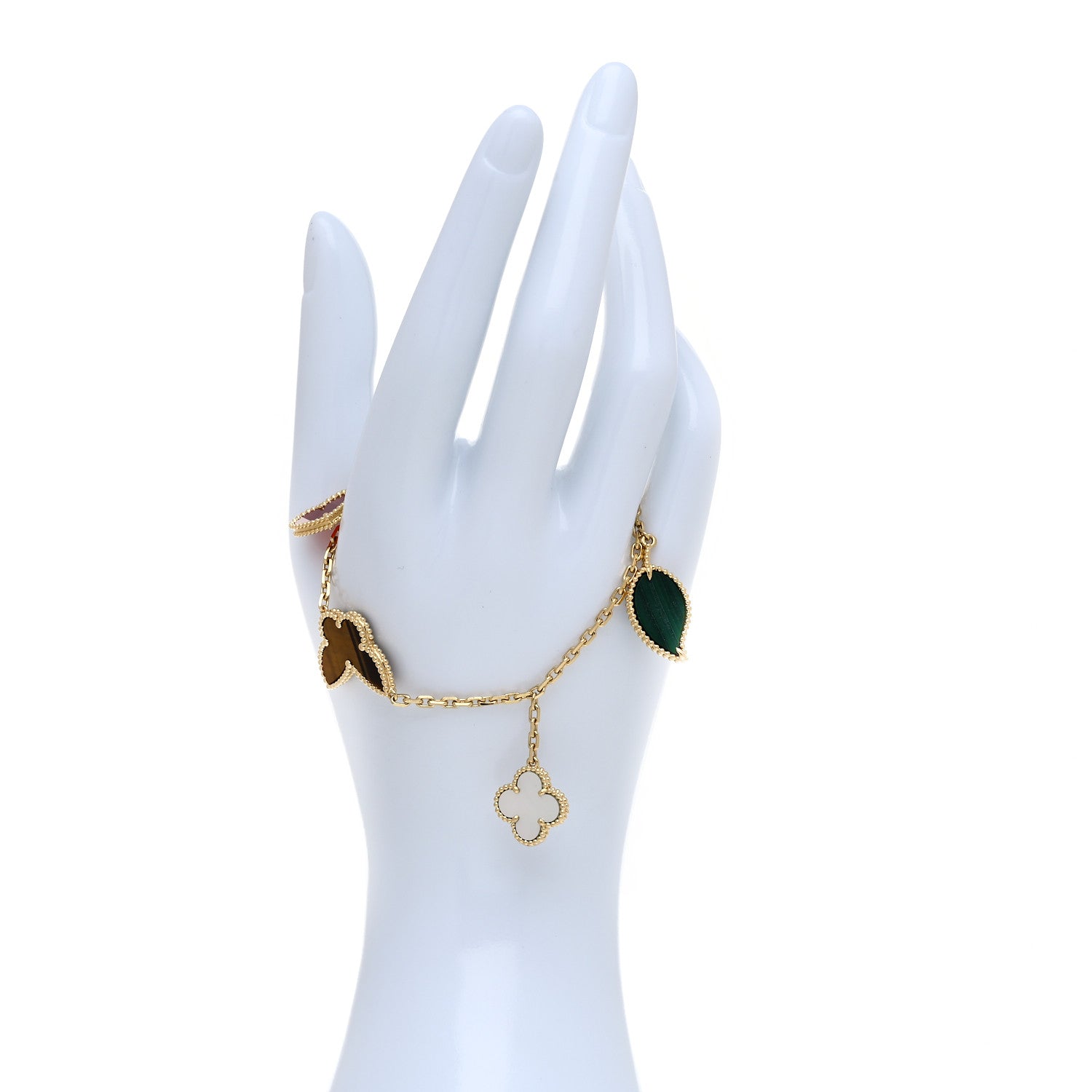 Van Cleef & Arpels 18K Yellow Gold Mother of Pearl Malachite Carnelian Tiger Eye 4 Motifs Lucky Alhambra Bracelet 2 of 6