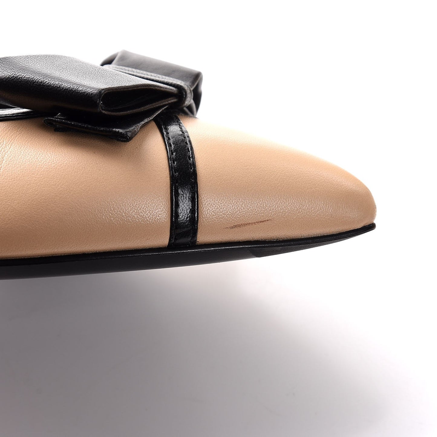 Lambskin Bow Pointed Toe Pumps 37 Beige Black