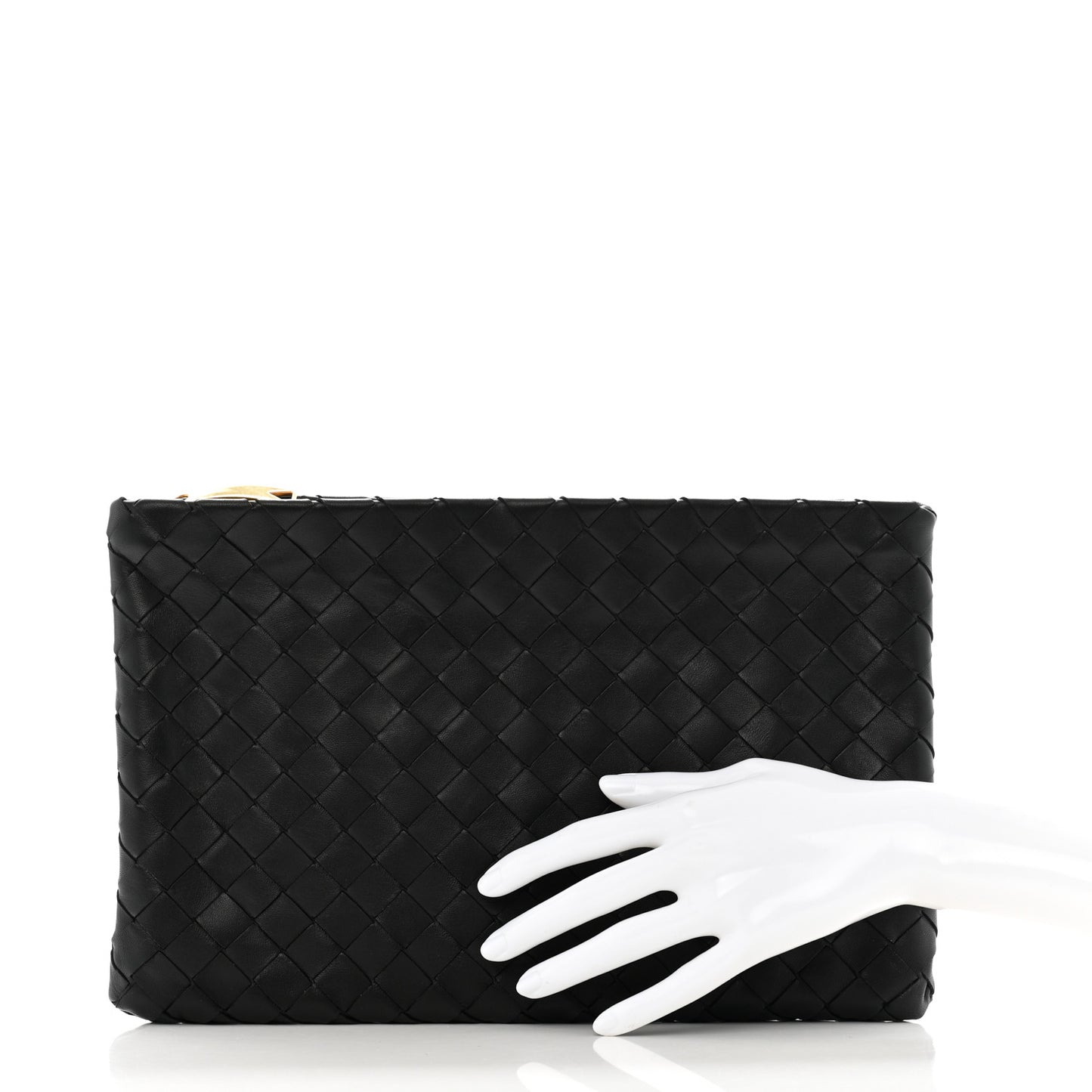 Nappa Intrecciato Zip Pouch Camel Black