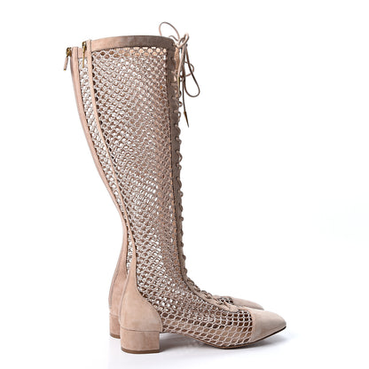 Christian Dior Suede Resille Naughtily-D 30mm Tall Boots 37 Nude 4 of 10