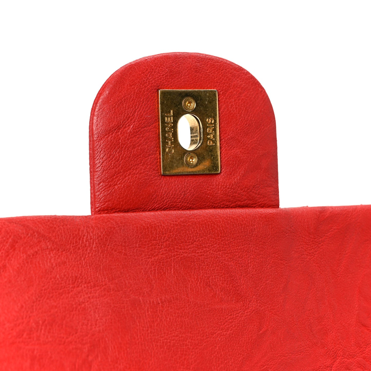 Wrinkled Lambskin Chevron Quilted Medium Flap Red