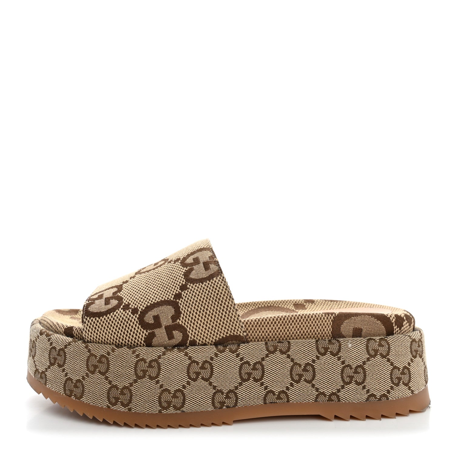 Gucci Monogram Jumbo GG Angelina Platform 55mm Slide Sandals 38 Beige 1 of 11