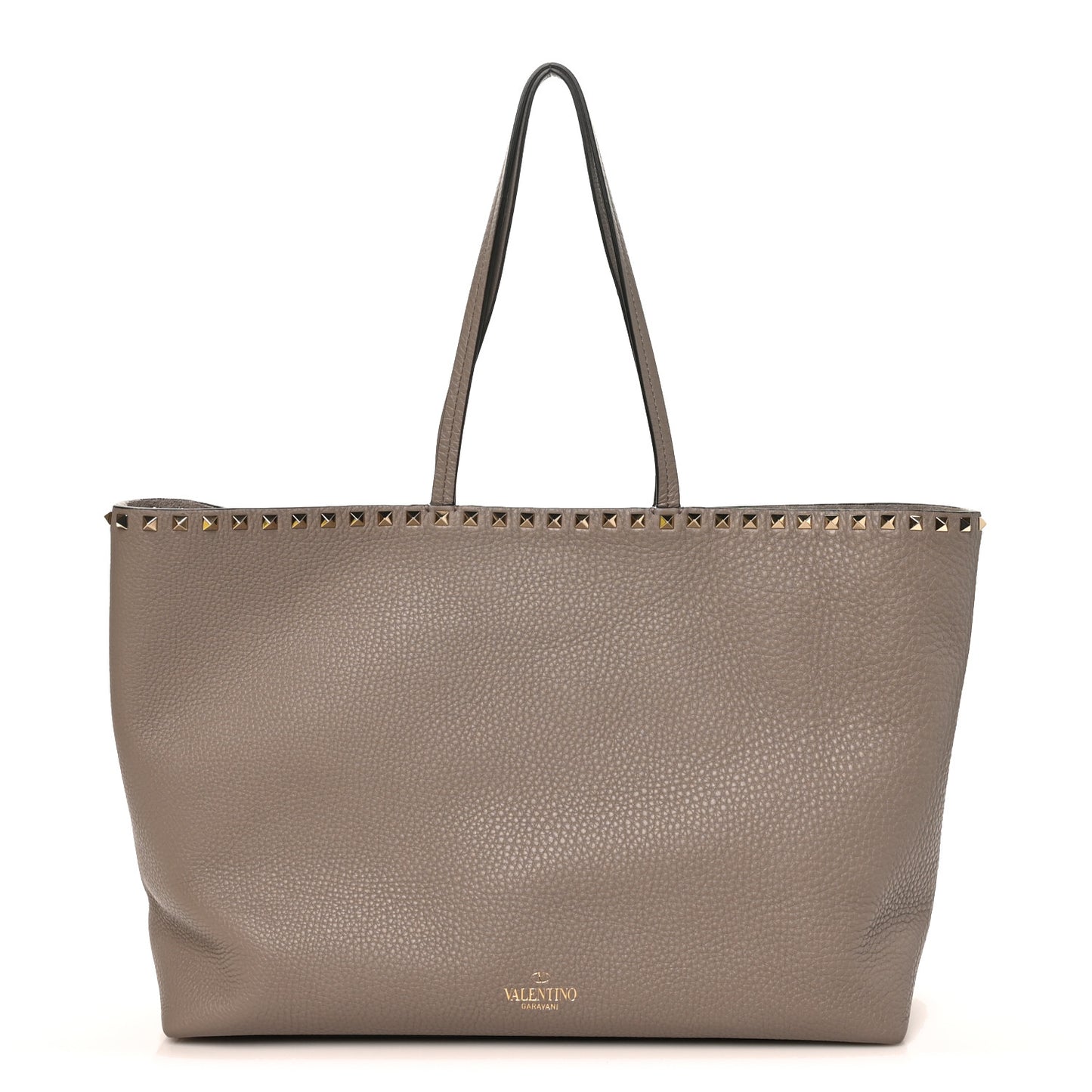 Grained Calfskin Rockstud Shoulder Tote Clay