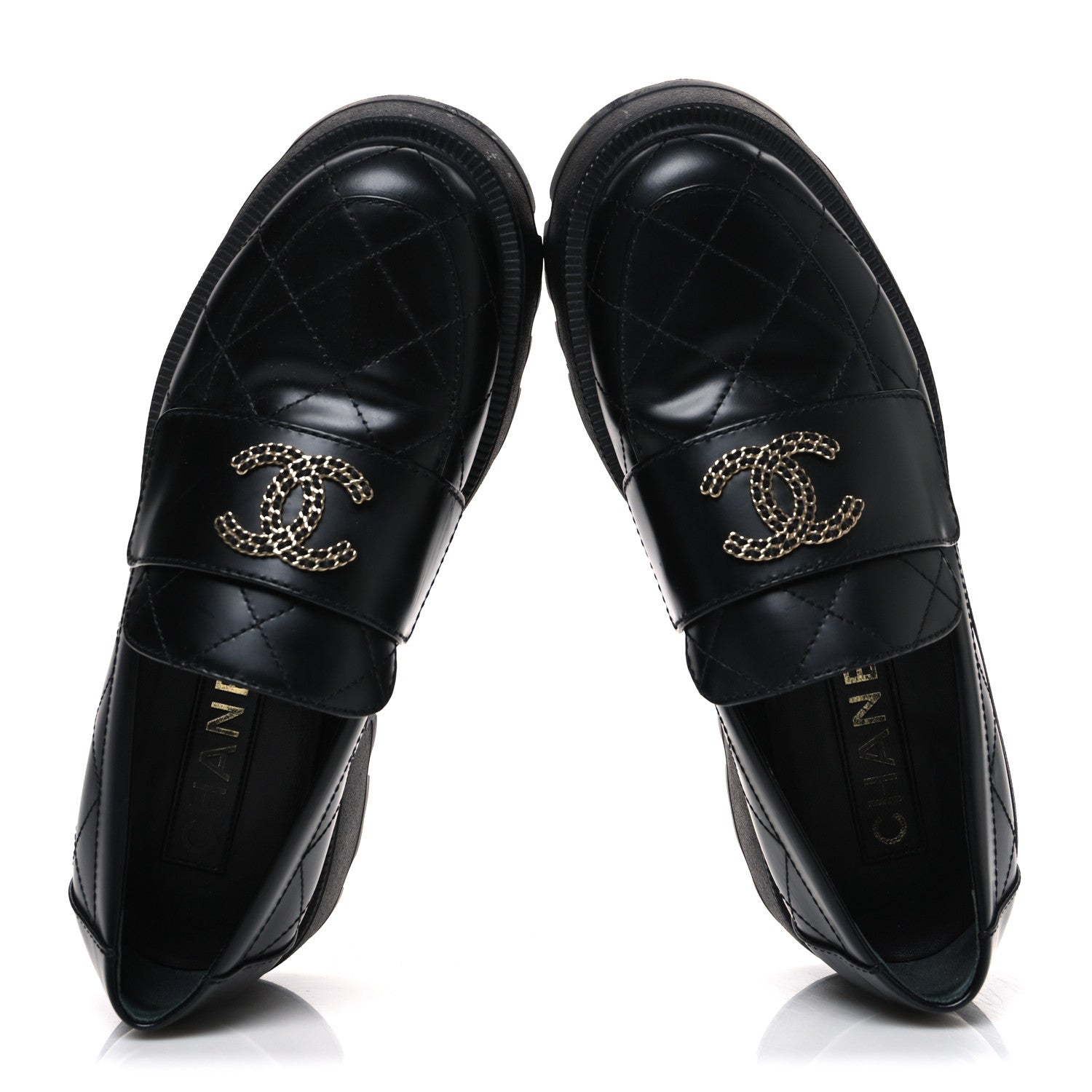 Chanel Calfskin Stitched CC Loafers 37.5 Black 2 of 11