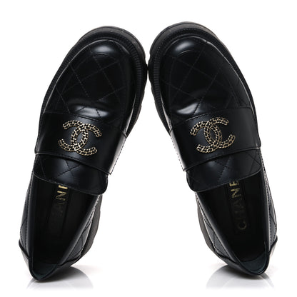 Chanel Calfskin Stitched CC Loafers 37.5 Black 2 of 11