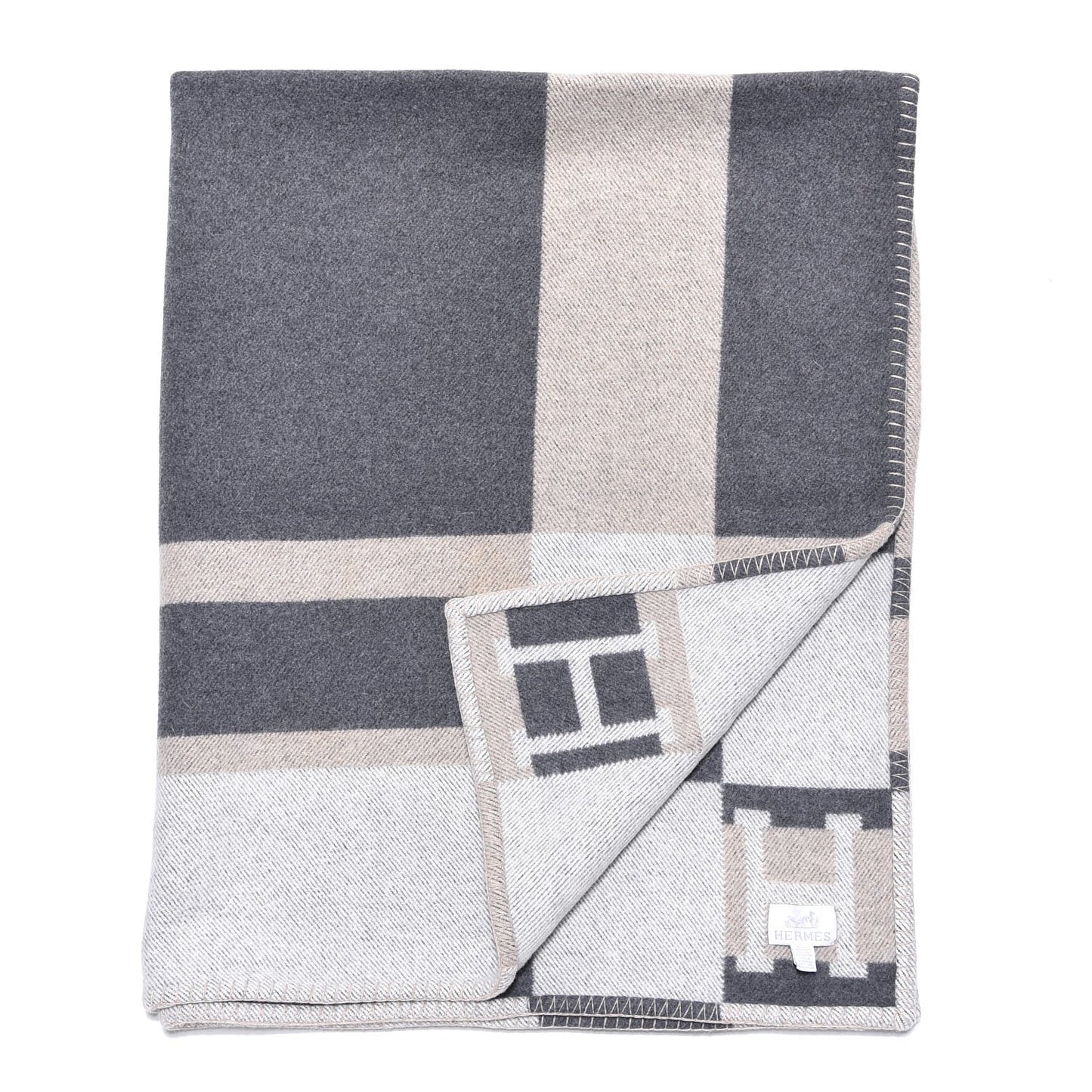 Wool Cashmere Avalon Bayadere Blanket Galet Ecru