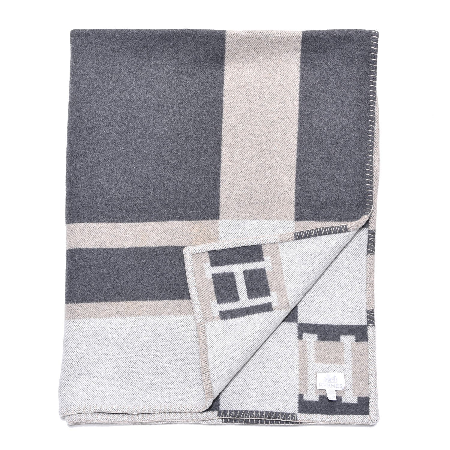 Hermes Wool Cashmere Avalon Bayadere Blanket Galet Ecru 3 of 4