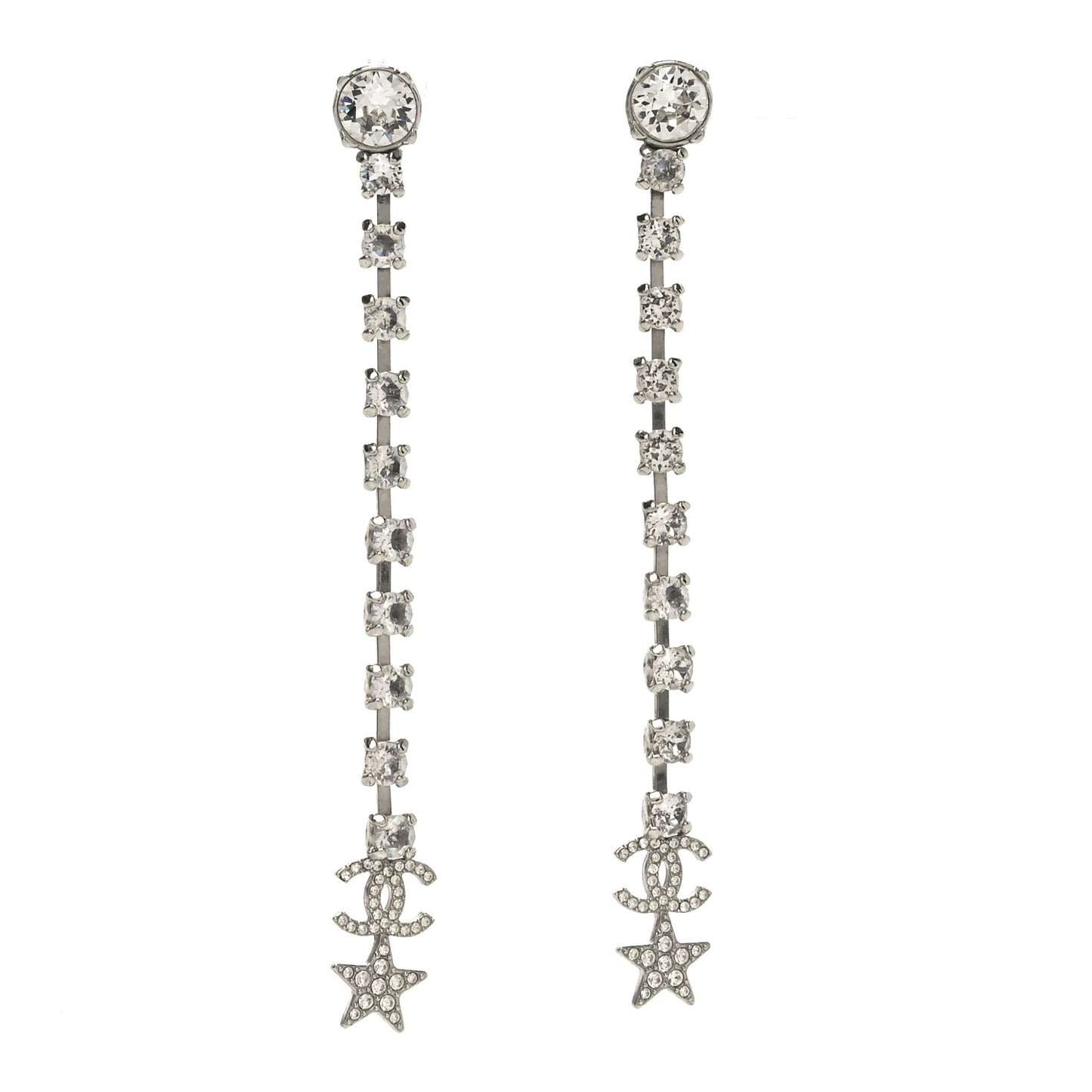 Crystal Starfall Drop Long CC Earrings Silver