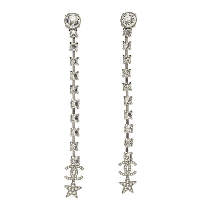 Chanel Crystal Starfall Drop Long CC Earrings Silver 1 of 4