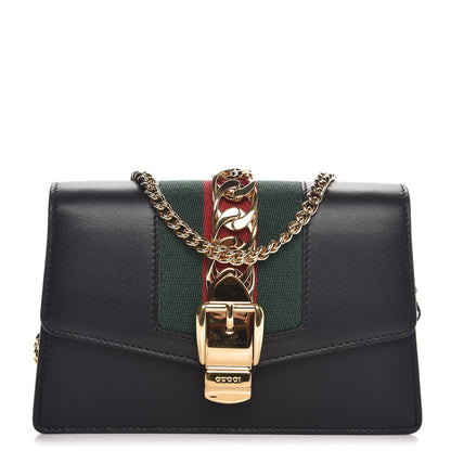 Gucci Calfskin Super Mini Sylvie Chain Shoulder Bag Black 1 of 6