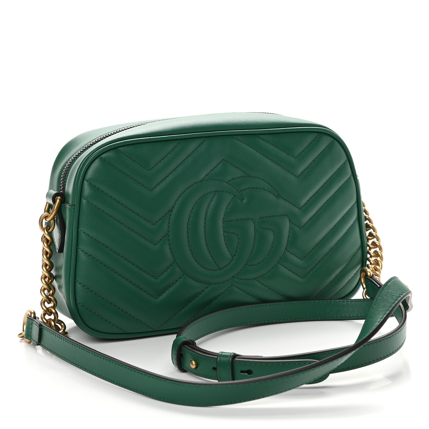Calfskin Matelasse Small GG Marmont Chain Shoulder Bag Emerald Green