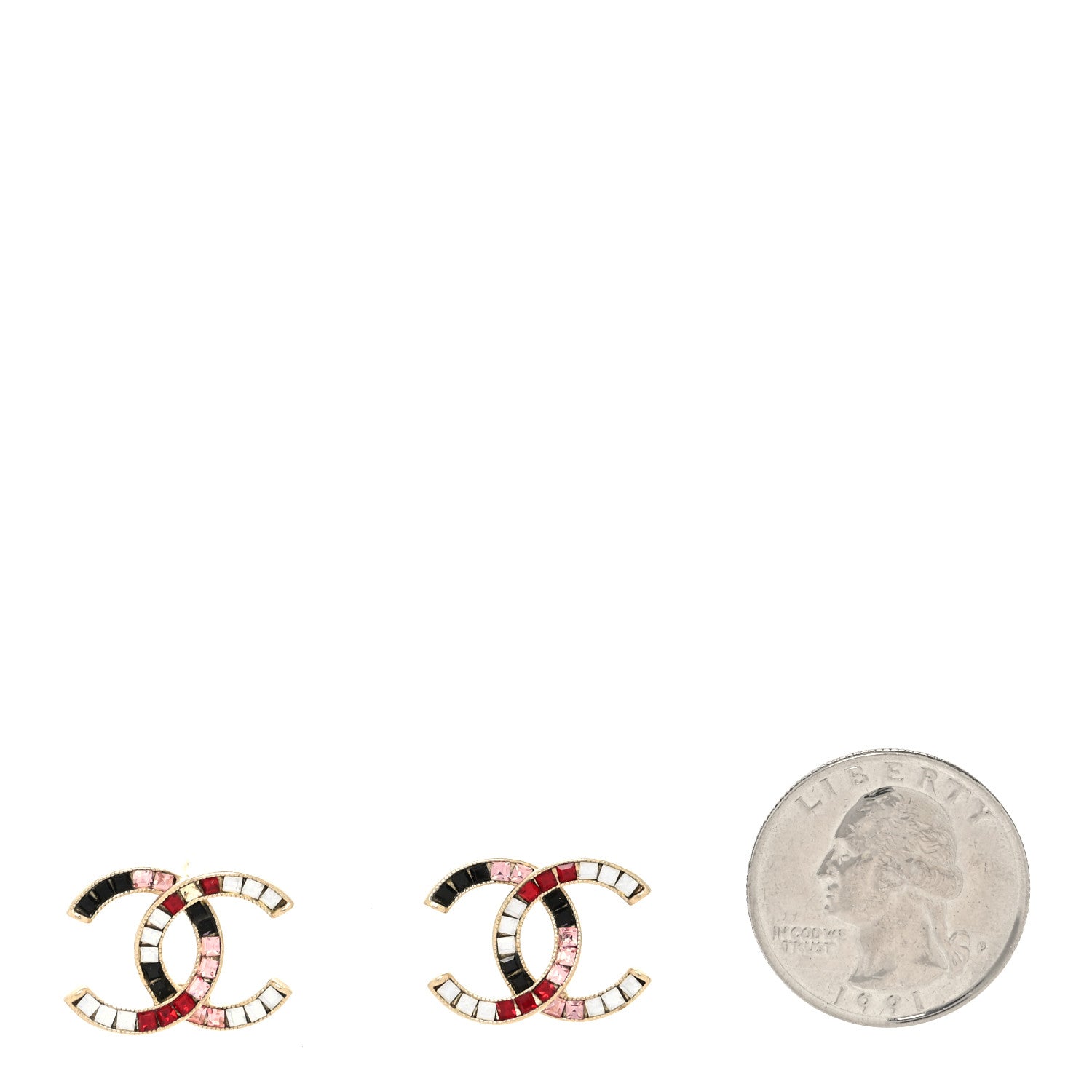 Chanel Crystal Baguette CC Earrings Gold Multicolor 2 of 5
