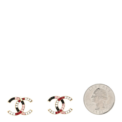 Chanel Crystal Baguette CC Earrings Gold Multicolor 2 of 5