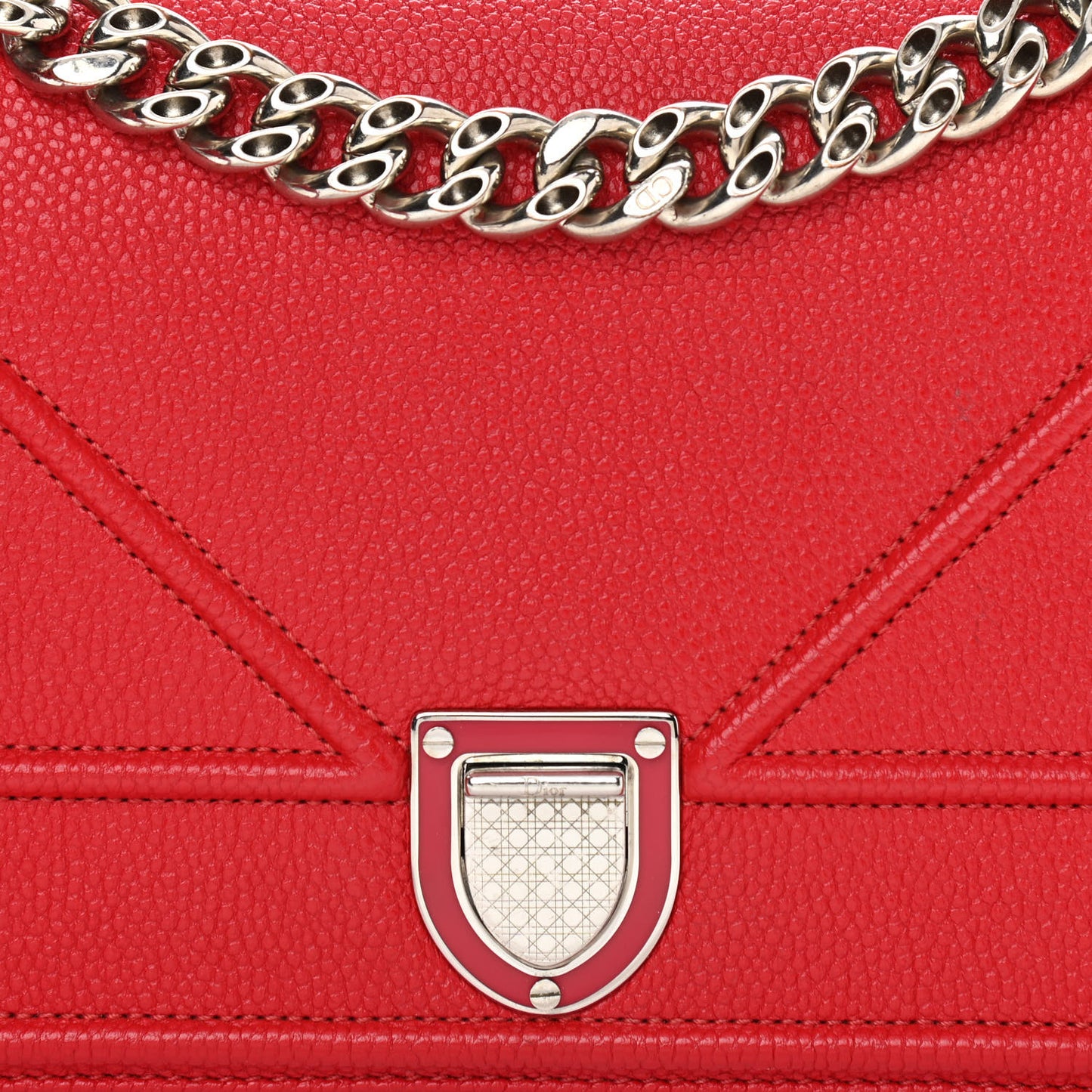 Grained Calfskin Small Diorama Flap Bag Red