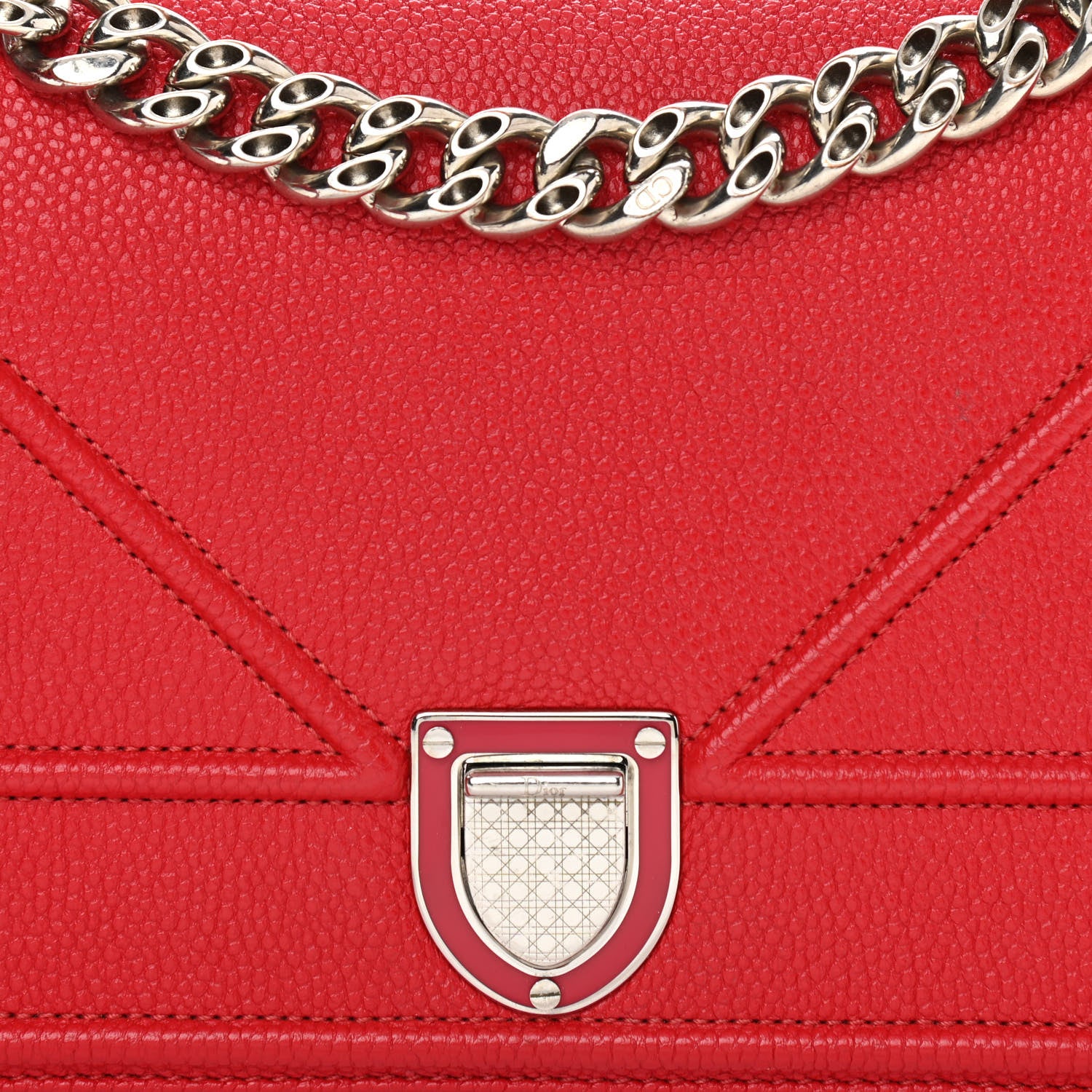 Christian Dior Grained Calfskin Small Diorama Flap Bag Red 9 of 12