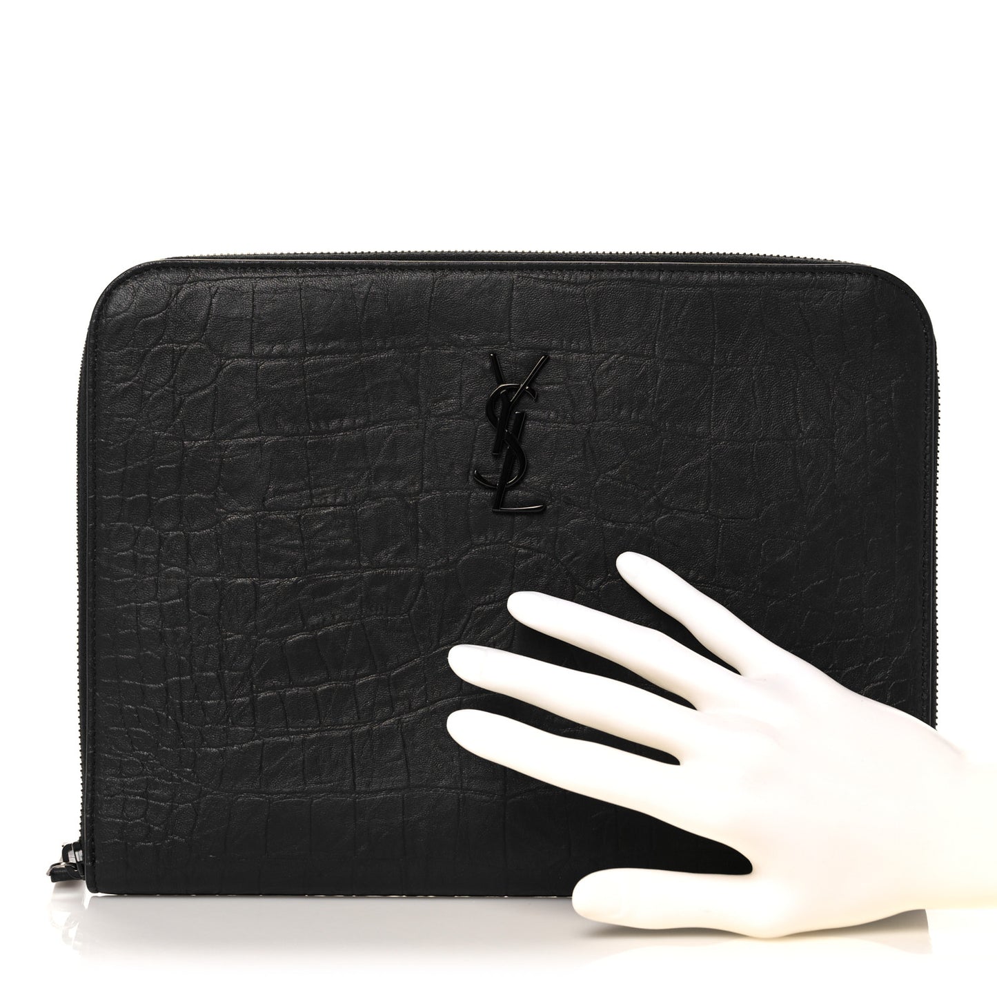 Calfskin Crocodile Embossed Monogram iPad Case Black