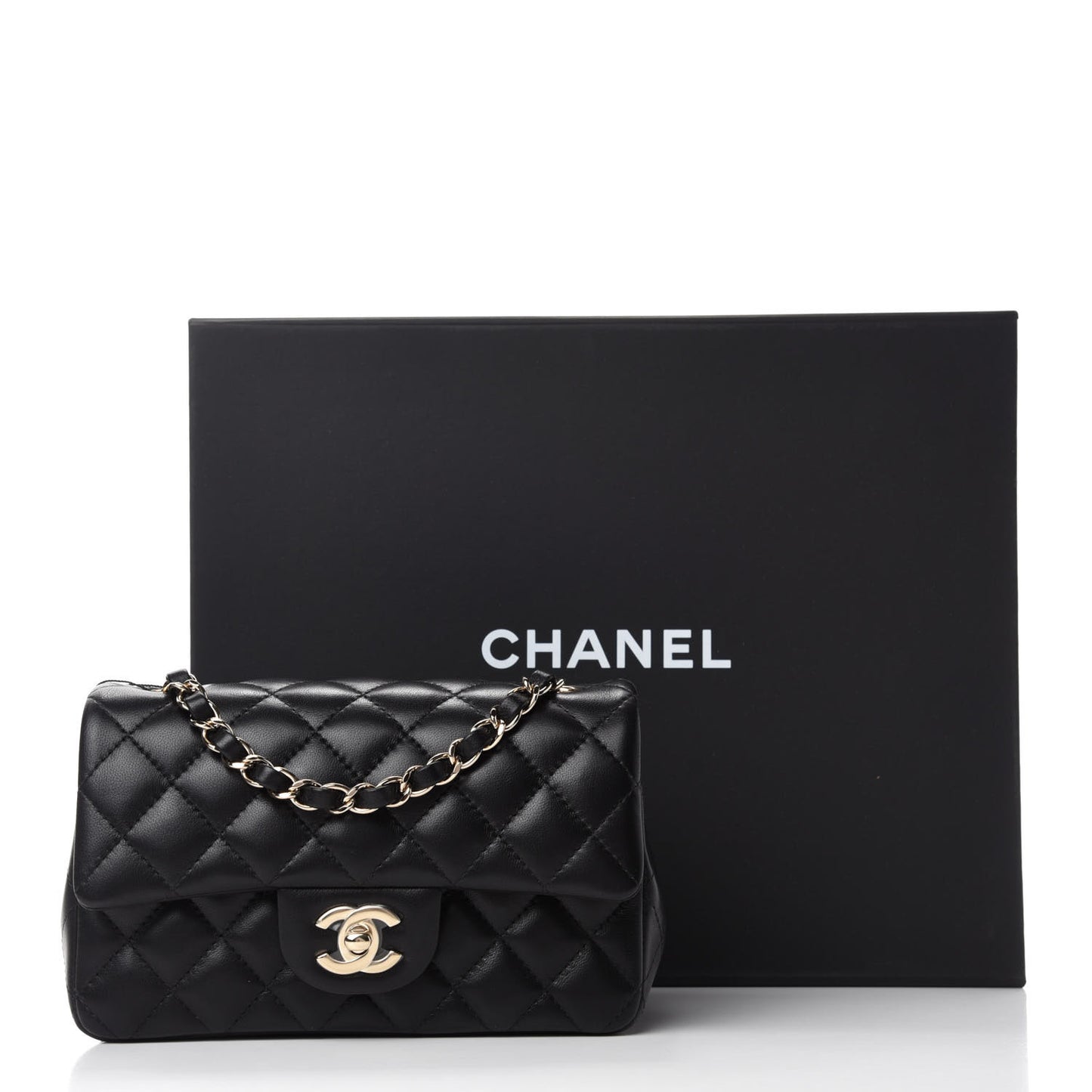Lambskin Quilted Mini Rectangular Flap Black
