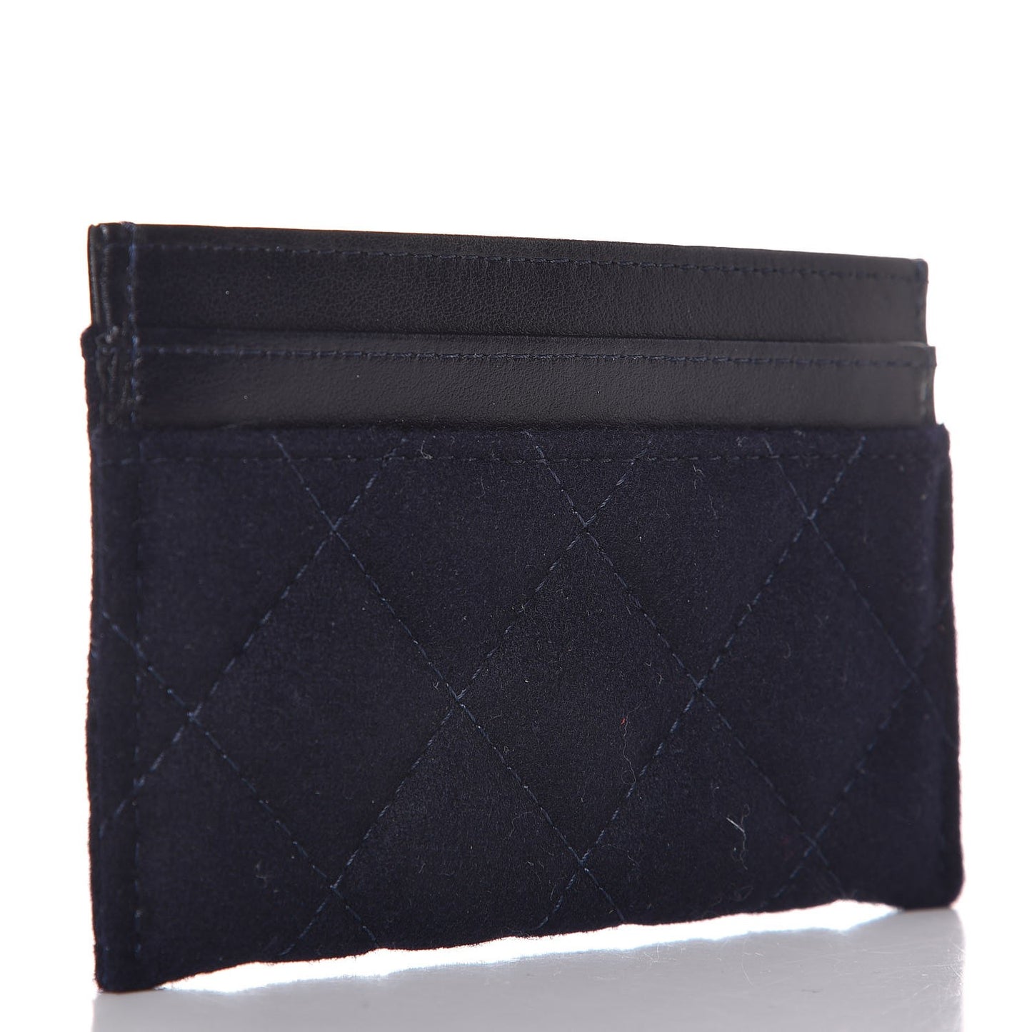 Wool Quilted Paris-Hamburg Charms Card Holder Navy