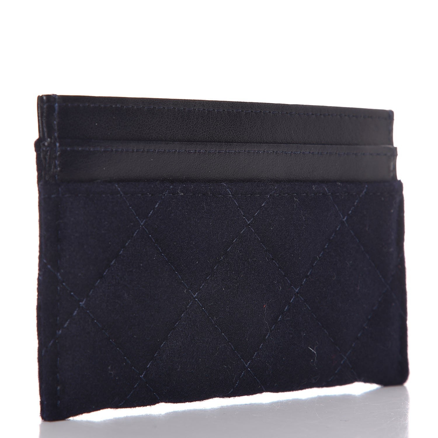 Chanel Wool Quilted Paris-Hamburg Charms Card Holder Navy 3 of 9