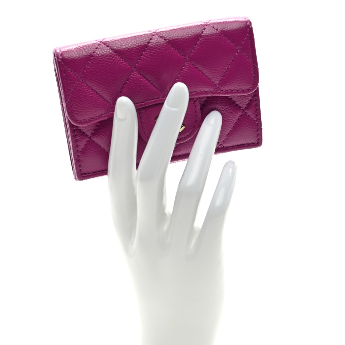 Caviar Quilted Double Flap Wallet Purple