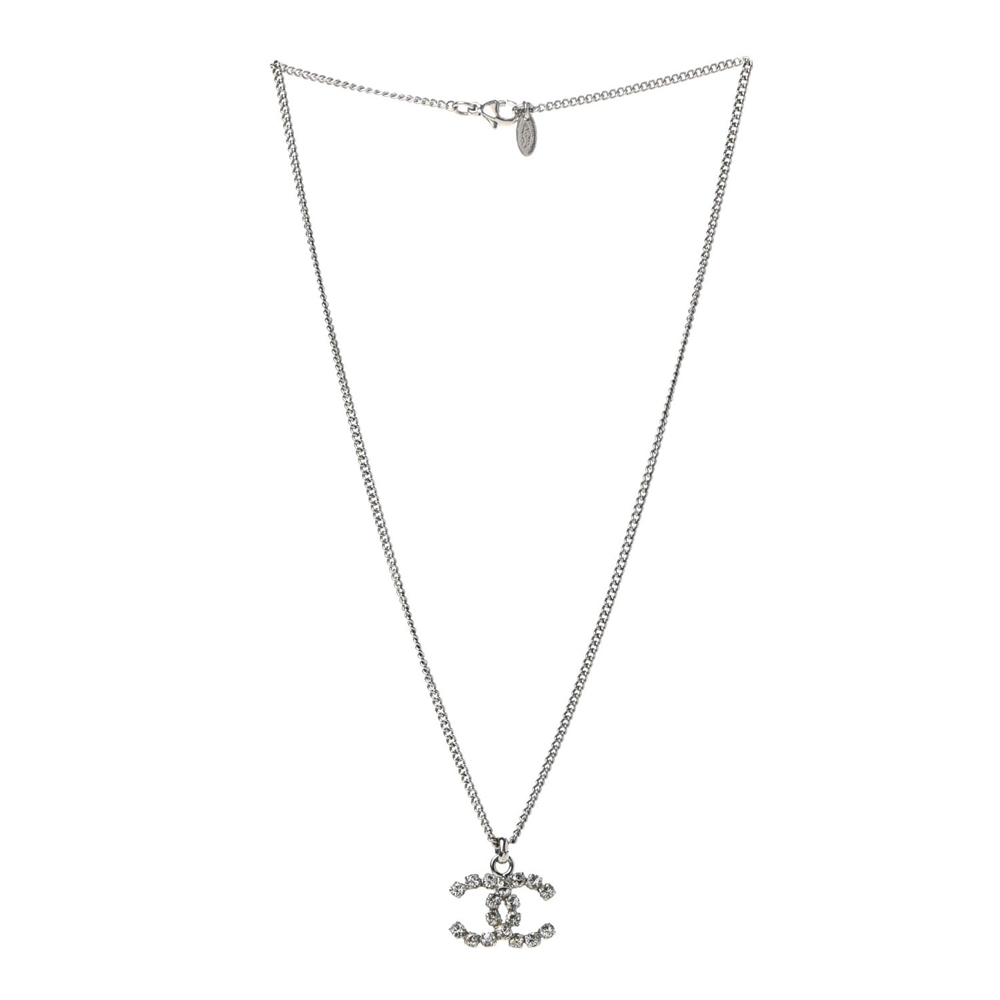 Crystal CC Pendant Necklace Silver