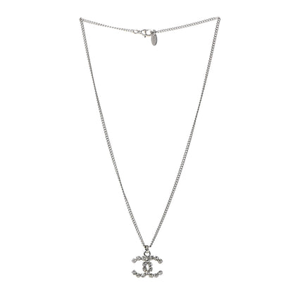 Chanel Crystal CC Pendant Necklace Silver 3 of 6