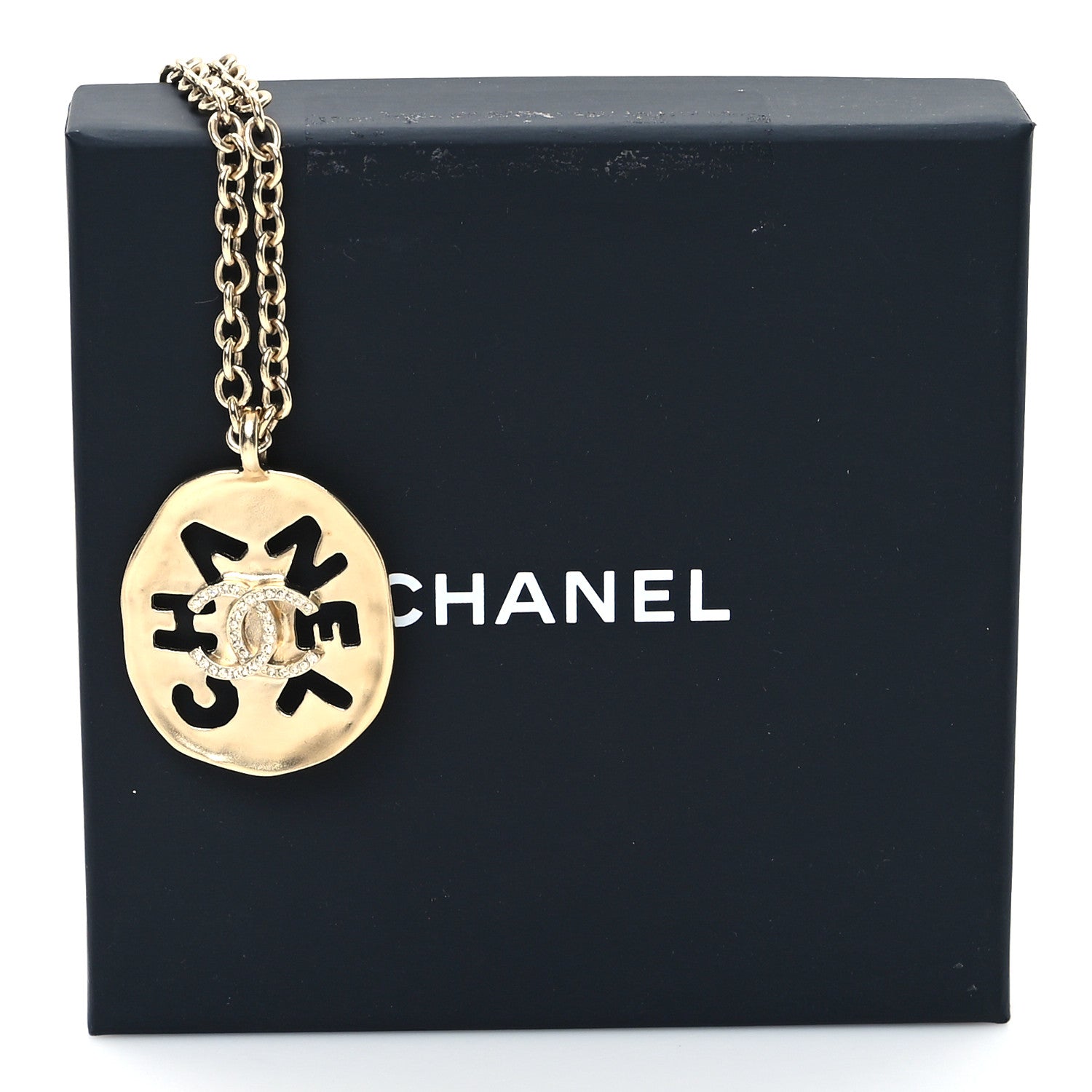 Chanel Crystal CC Medallion Logo Necklace Gold Gold 5 of 5