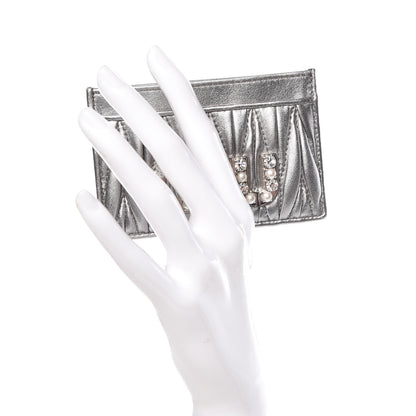 Miu Miu Metallic Goatskin Matelasse Crystal Miu Card Case Cromo 2 of 9